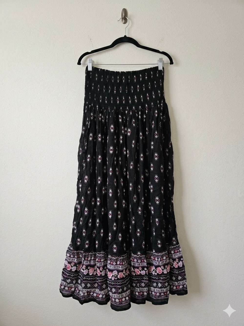 Cute Options Vintage Boho Floral Smocked Maxi Skirt Whimsigoth Fairycore OS